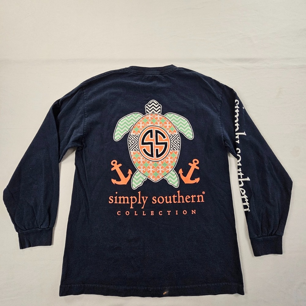 Simply Southern Sea Turtle Blue Long Sleeve Cotton T-Shirt Men's M